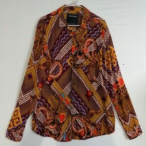 Reason Size-XL Mens Dragon Baroque Print Button Up Shirt Long Sleeve